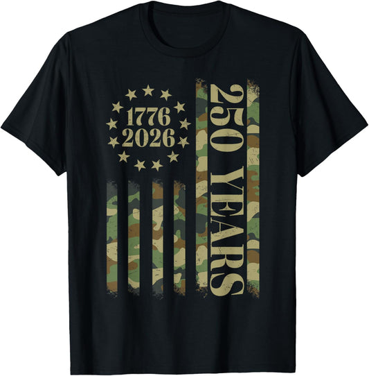 250 Years Anniversary 250th Independence Day Camo US Flag T-Shirt - T-Shirt | Black