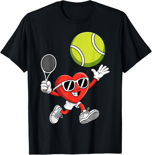 Love Tennis Cute Valentines Day T-Shirt - T-Shirt | Black