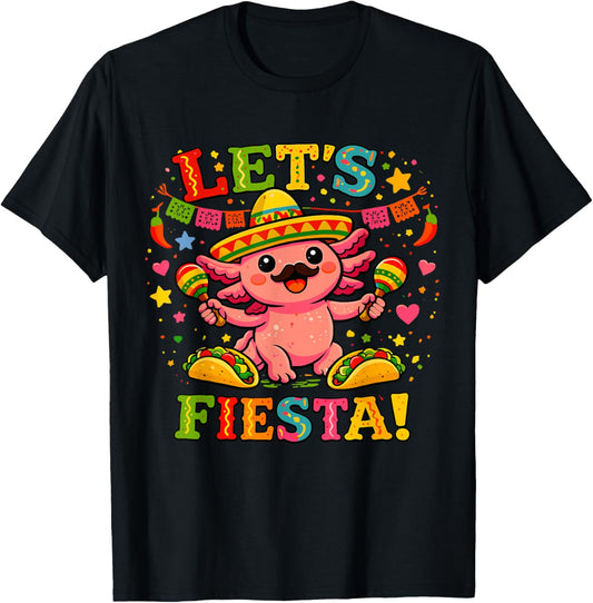 Let’s Fiesta Axolotl Cute Cinco De Mayo Mexican Party Kids T-Shirt - T-Shirt | Black