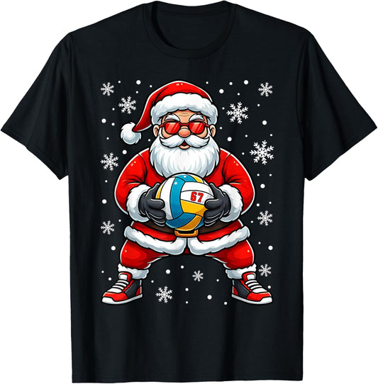 Funny Christmas Volleyball Cool Santa Claus 6 7 Meme Teens T-Shirt - T-Shirt | Black