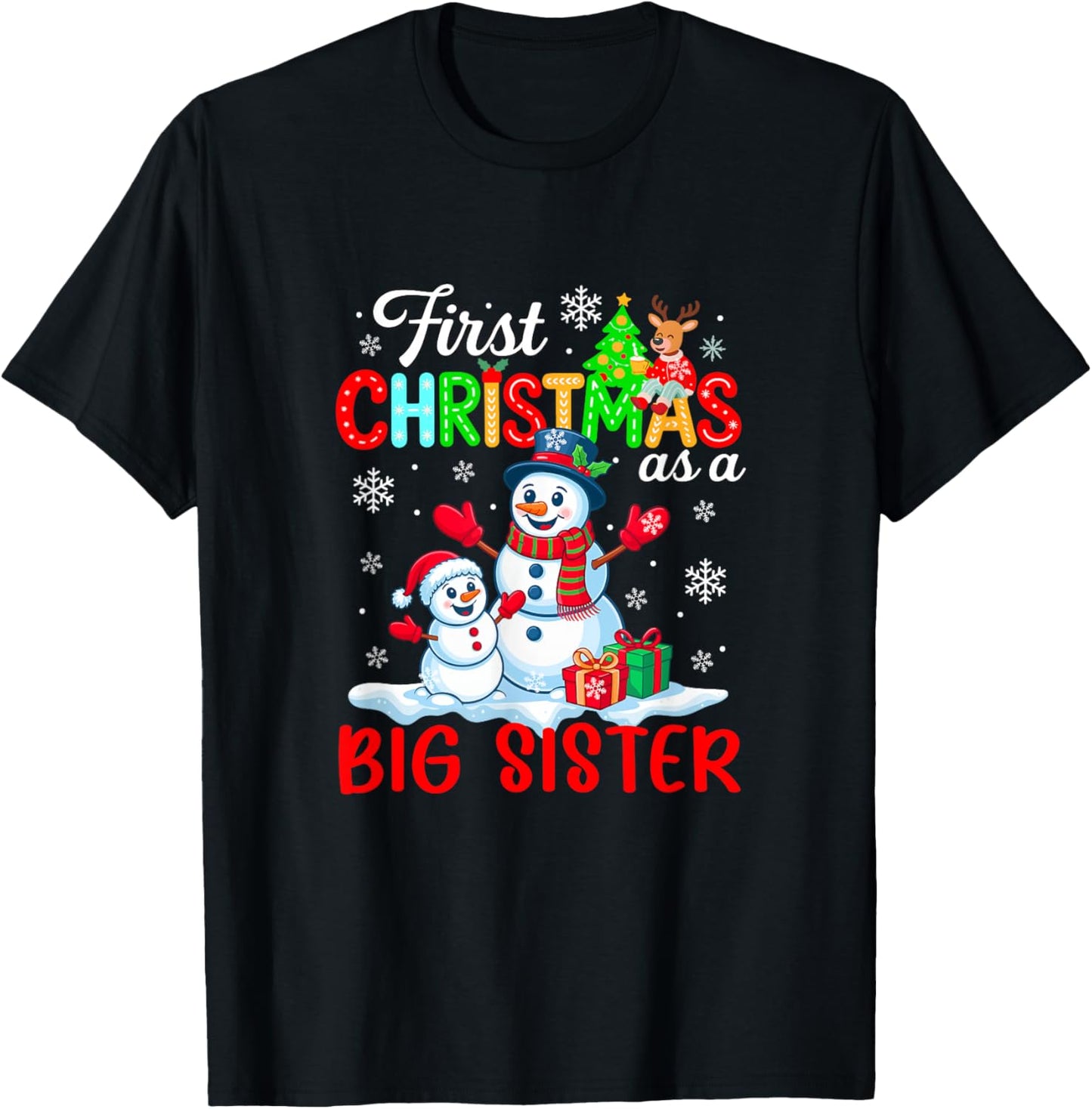 First Xmas As A Big Sister Snowmen Family Expecting Baby T-Shirt - T-Shirt | Black