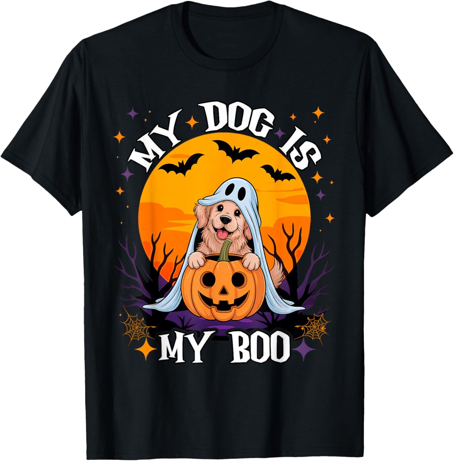 Dog Halloween Ghost Golden Retriever My Dog is My Boo Meme T-Shirt - T-Shirt | Black