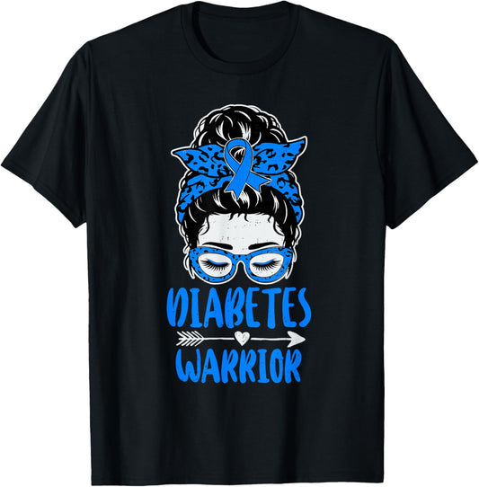 Type 1 Warrior Diabetes Awareness T1D Ribbon Blue T-Shirt - T-Shirt | Black
