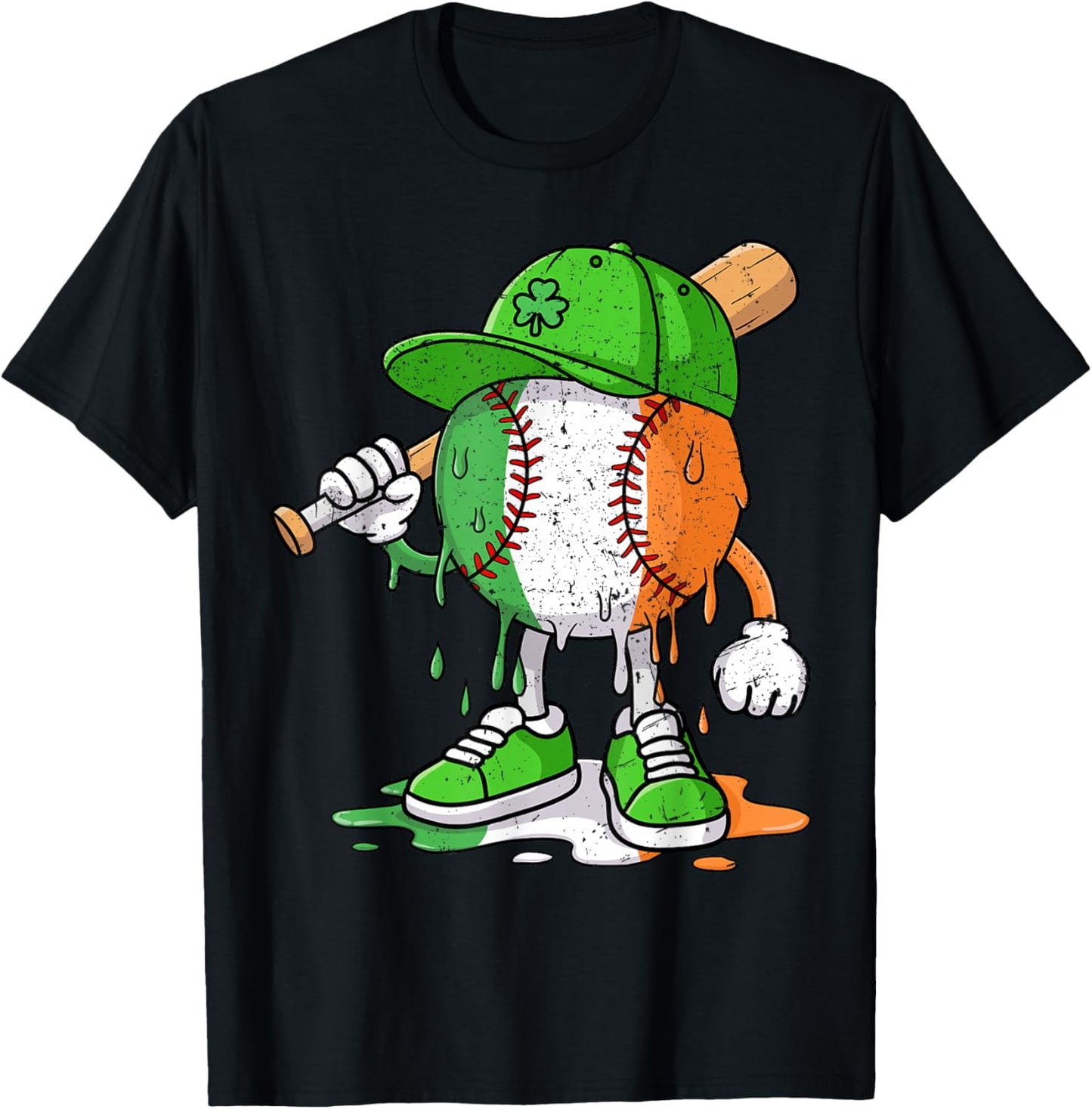 Boys St Patricks Day Irish Flag Kids Baseball Ice Cream Drip T-Shirt - T-Shirt | Black