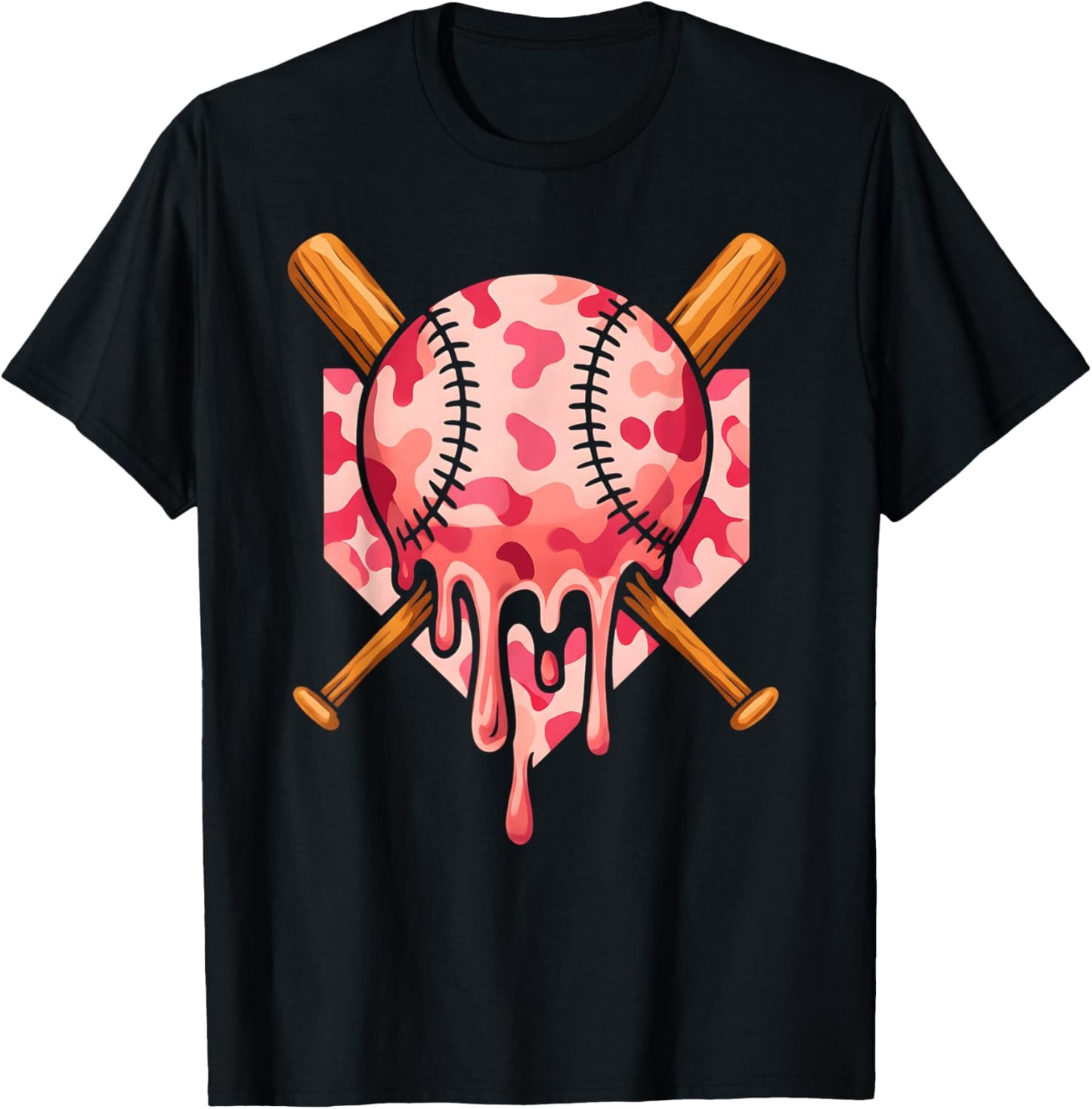 Baseball Pink Camo Ice Cream Youth Boys Girls T-Shirt - T-Shirt | Black