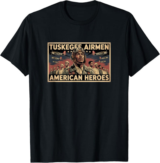 Retro Black Airmen Black History World War 2 Tuskegee Pilots T-Shirt - T-Shirt | Black