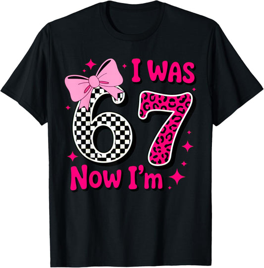 I was 6 Now I'm 7 Birthday 7 Years Old Leopard Coquette Bow T-Shirt - T-Shirt | Black