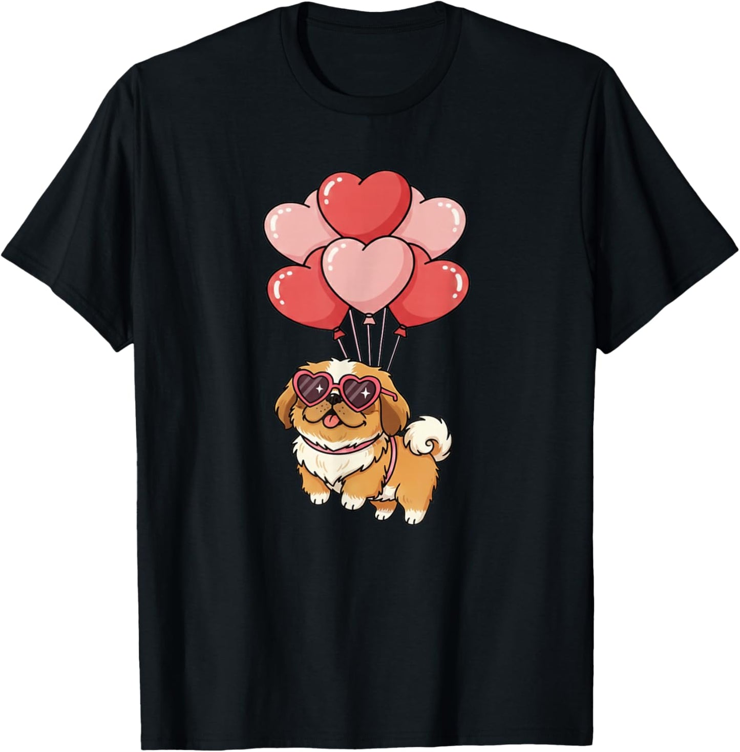 Valentines Day Heart Balloons Pekingese Dog Lover T-Shirt - T-Shirt | Black