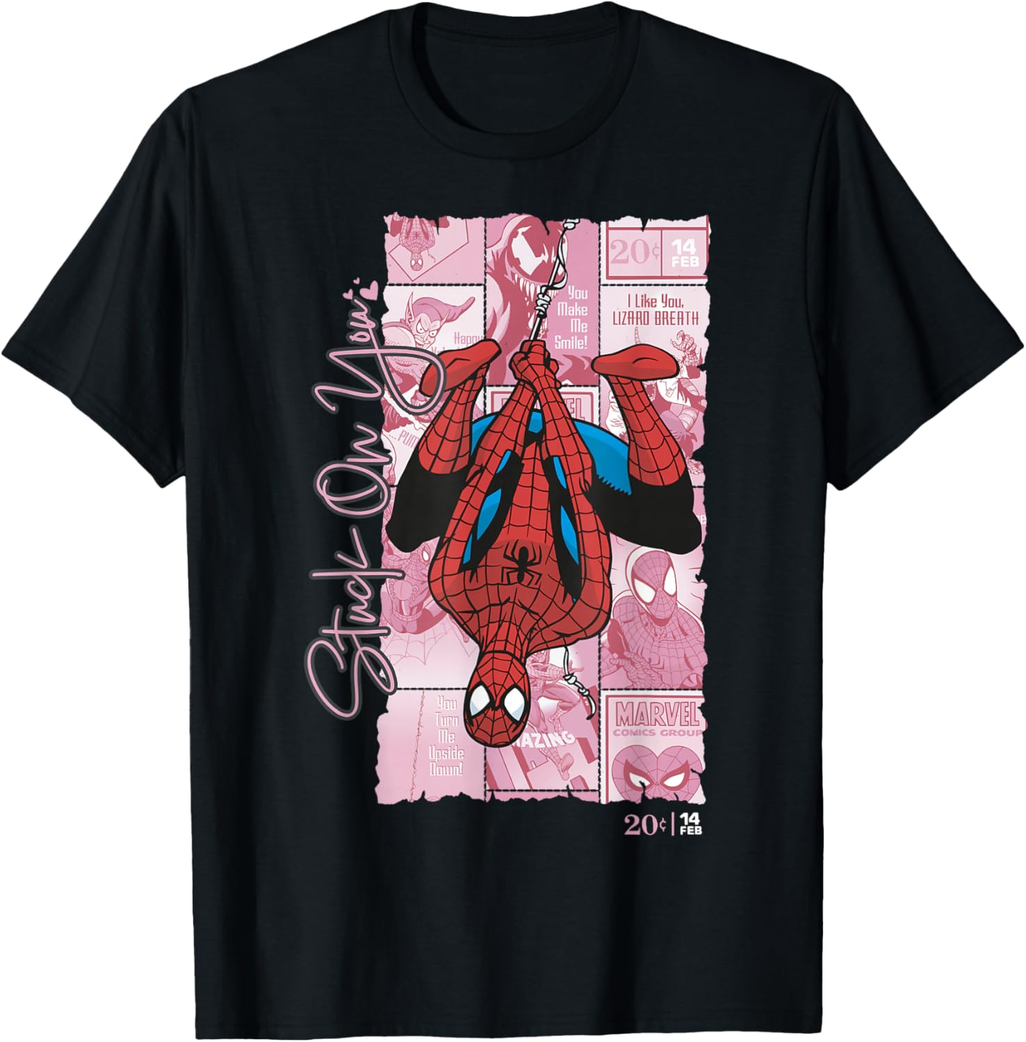 Marvel Comics Spider-Man Stuck On You Valentine T-Shirt - T-Shirt | Black