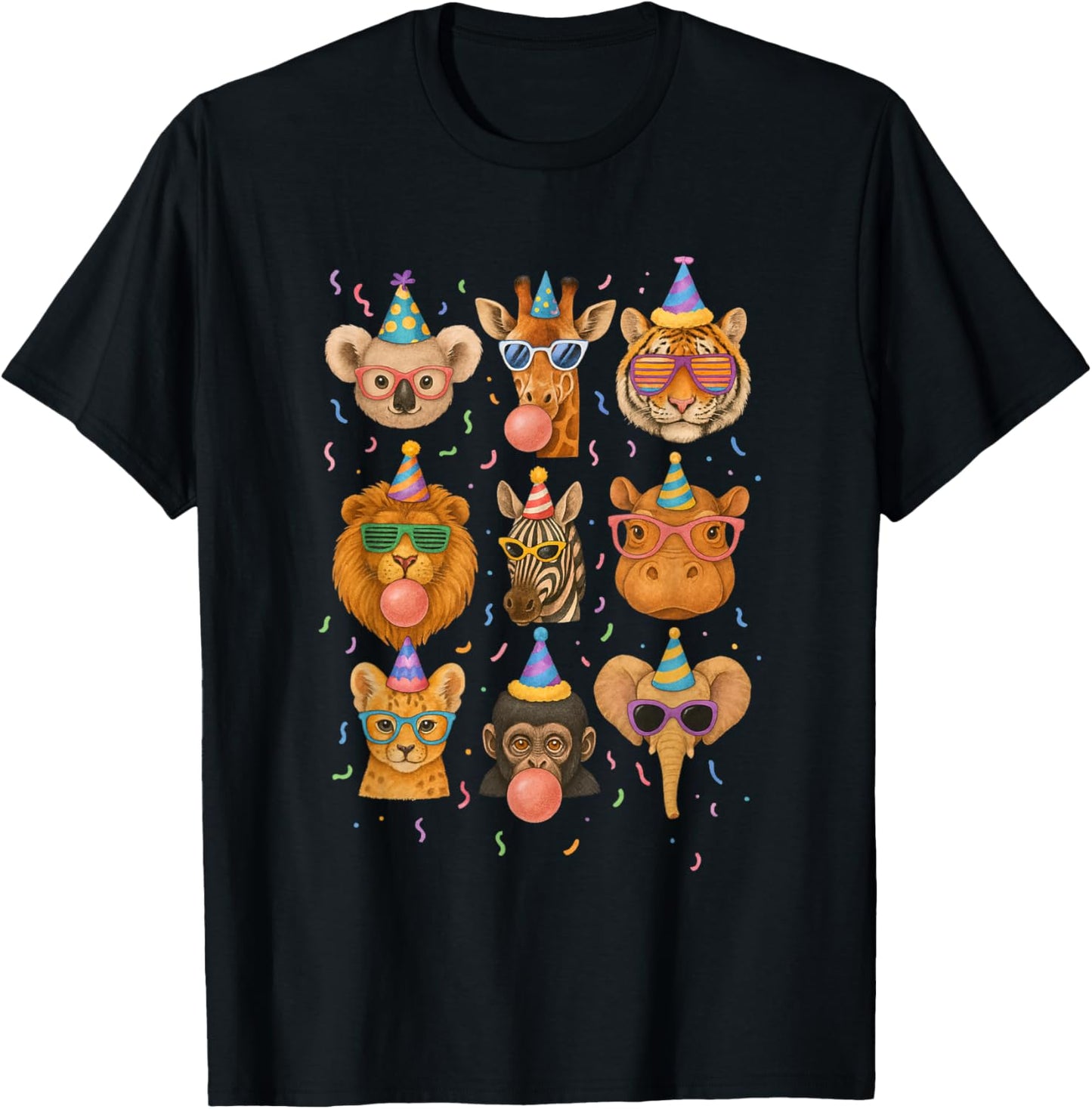 Cute Party Animals Birthday Wildlife Zoo Birthday Boys Kids T-Shirt - T-Shirt | Black