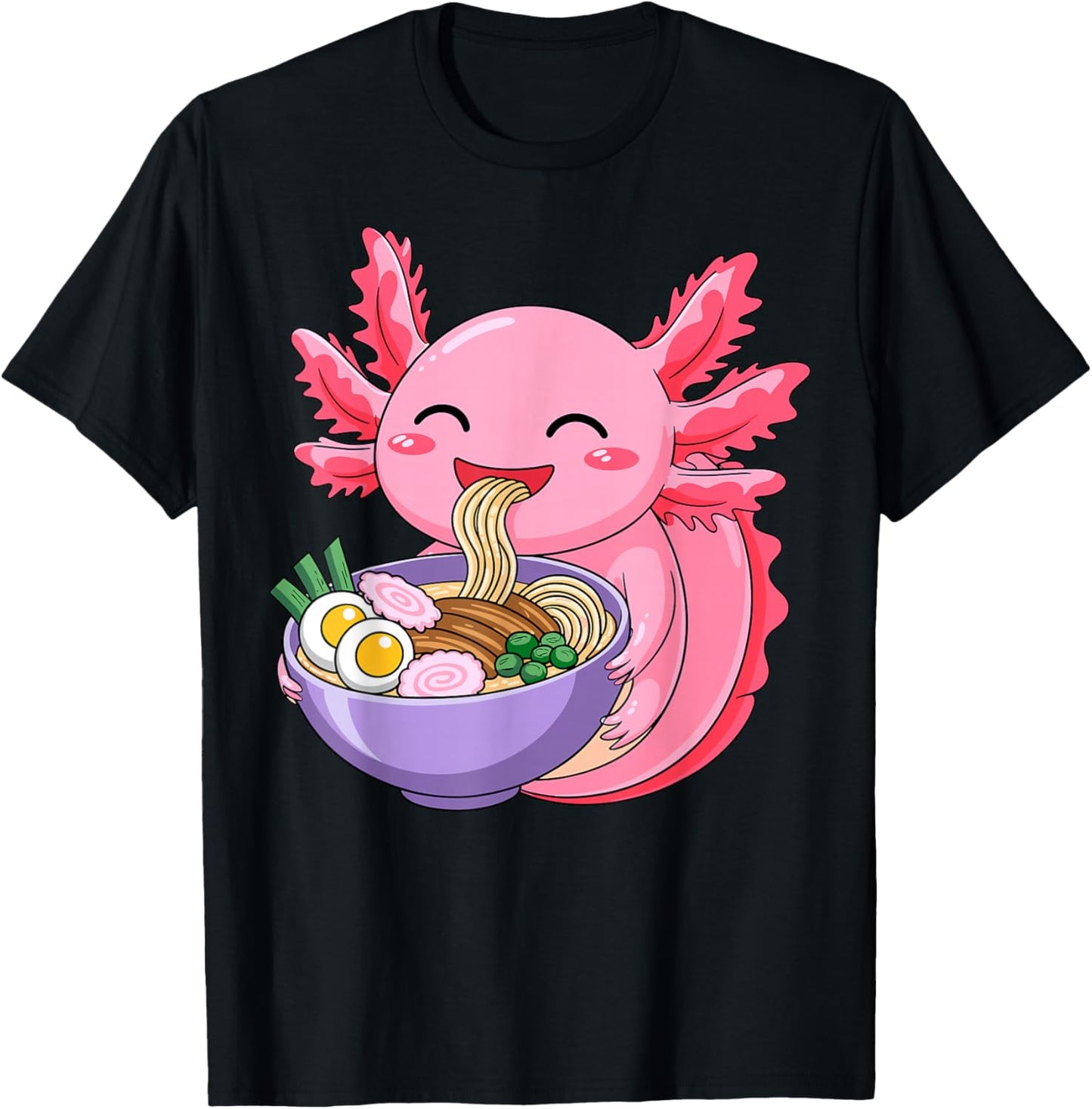 Cute Axolotl Ramen Lover Anime Noodle Japanese Kawaii T-Shirt - T-Shirt | Black