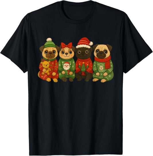 Christmas Pug Matching Family Xmas Pajama Dog Men Women Kids T-Shirt - T-Shirt | Black