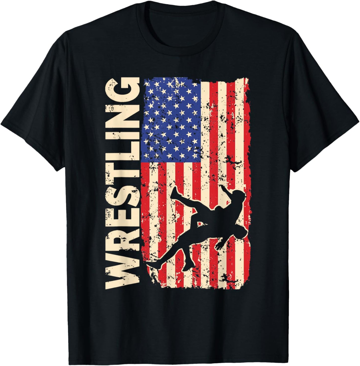 Retro American Wrestling US Flag Wrestling Wrestler Boy T-Shirt - T-Shirt | Black