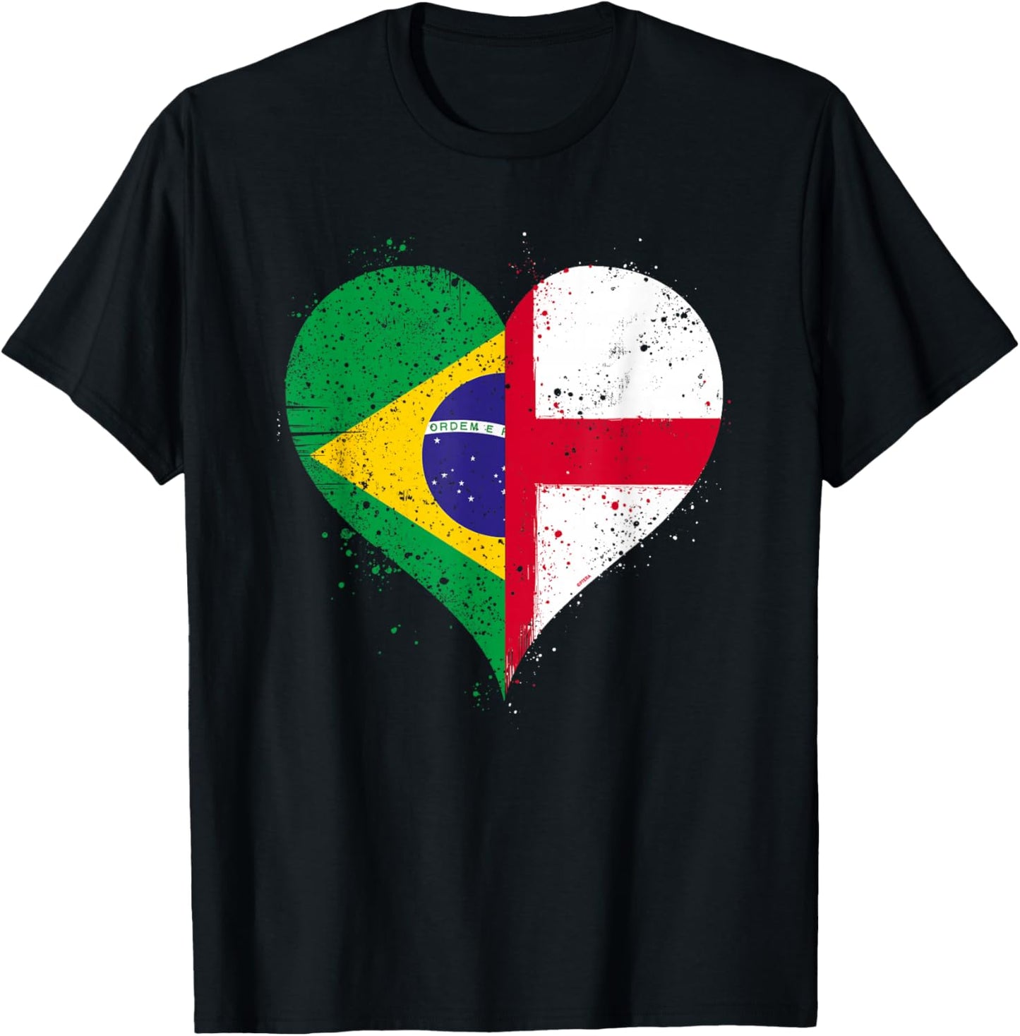 Vintage Brazil England Flag for Proud Brazilian English Fans T-Shirt - T-Shirt | Black