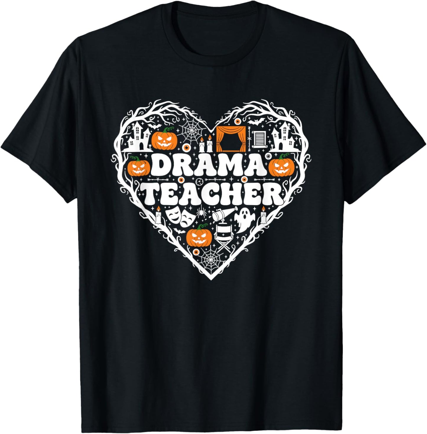 Drama Teacher Heart Pumpkin Ghost Halloween Kids T-Shirt - T-Shirt | Black