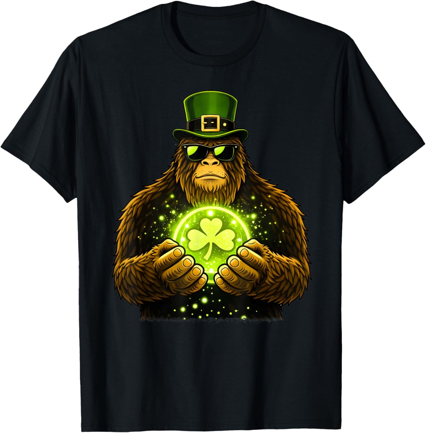 St Patricks Day Bigfoot Sasquatch Shamrock Men Boys Kids T-Shirt - T-Shirt | Black