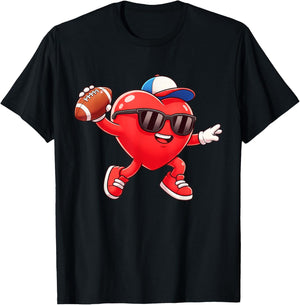 Heart Play Football Valentines Day for Teens Boys Girls Kids T-Shirt - T-Shirt | Black