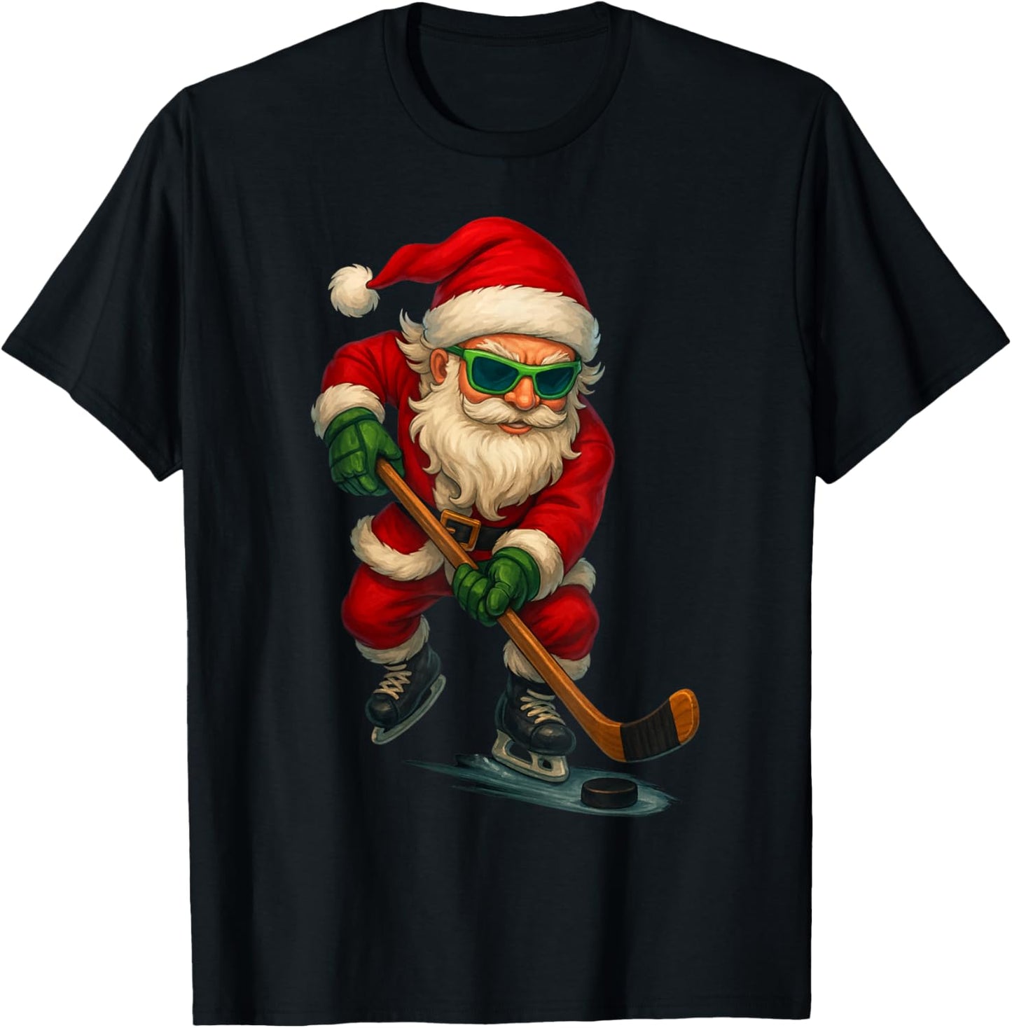 Santa Ice Hockey Player Christmas Xmas Boys Men Boys Funny T-Shirt - T-Shirt | Black