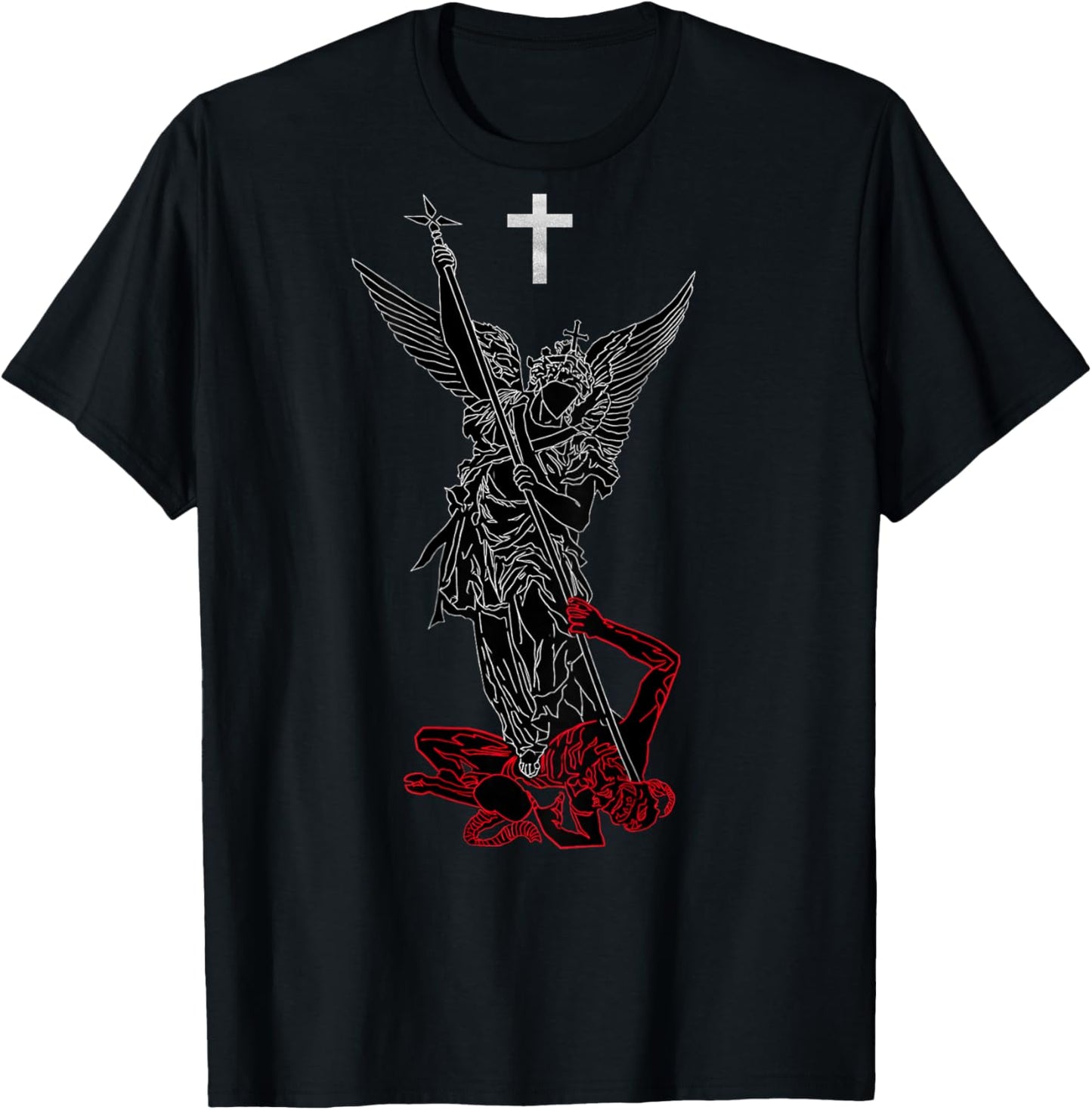 Saint Michael The Archangel Defeating Satan Christian T-Shirt - T-Shirt | Black