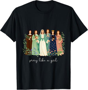 Pray Like A Girl Catholic Christian Faith Based Men Women T-Shirt - T-Shirt | Black