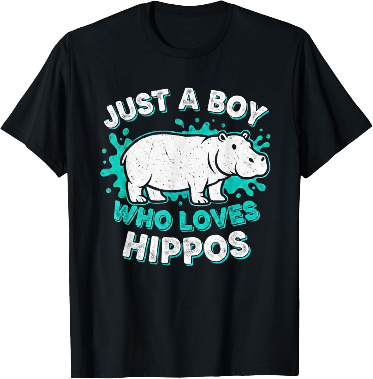 Kids Hippo Hippopotamus Just A Boy Who Loves Hippos T-Shirt - T-Shirt | Black