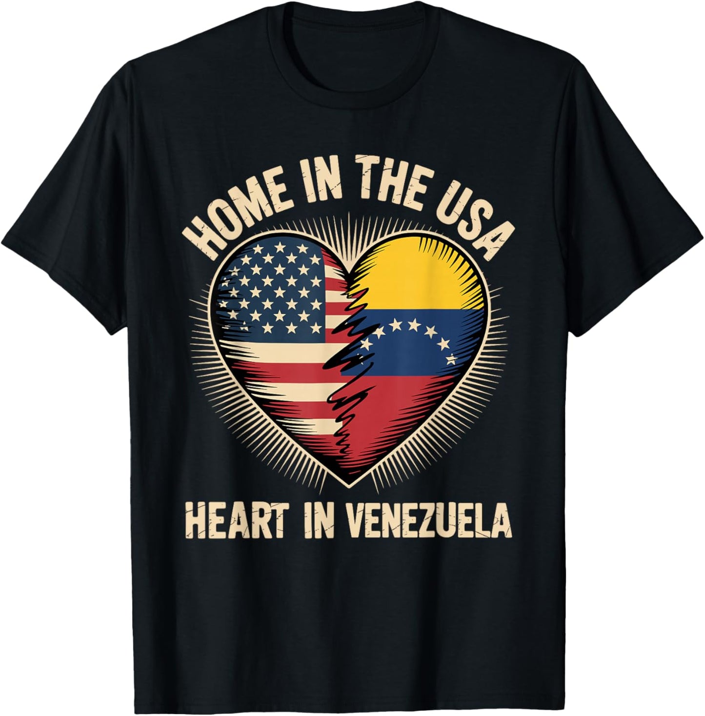 Home in The USA Heart in Venezuela Venezuelan America T-Shirt - T-Shirt | Black
