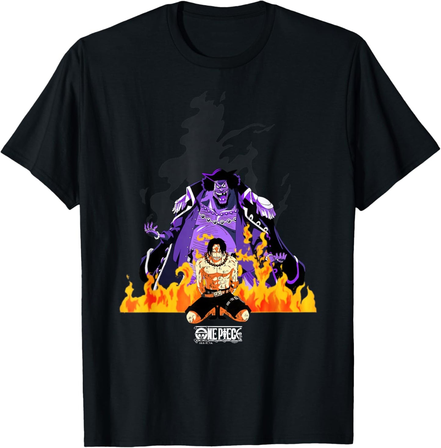 One Piece Anime Ace vs Blackbeard Flames New World T-Shirt - T-Shirt | Black