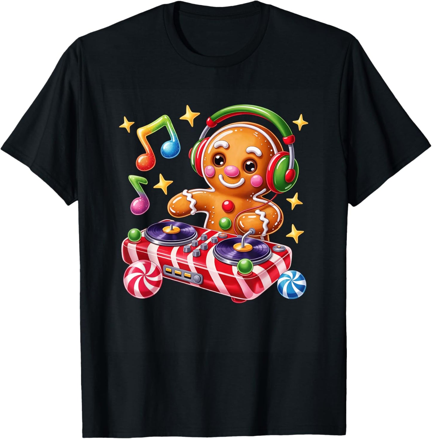 DJ Gingerbread Holiday Cheer Music Vibes T-Shirt - T-Shirt | Black