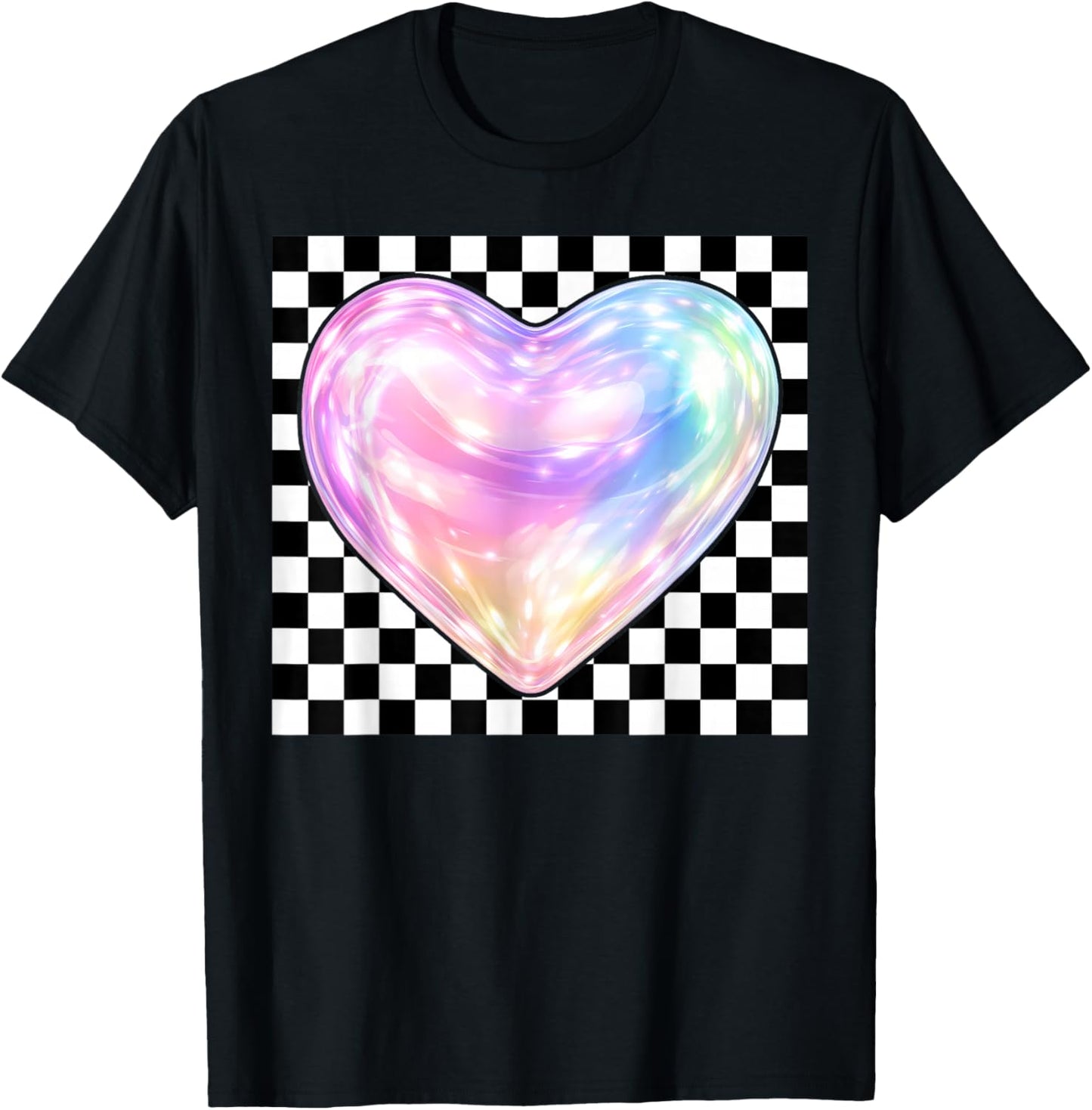 Colorful Heart Checkered Valentine's Day Teen Girl Kid Women T-Shirt - T-Shirt | Black