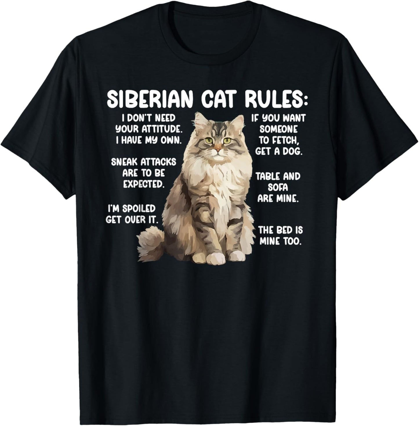 Siberian Cat Rules Siberian Cat Owner Siberian Cat Lover T-Shirt - T-Shirt | Black