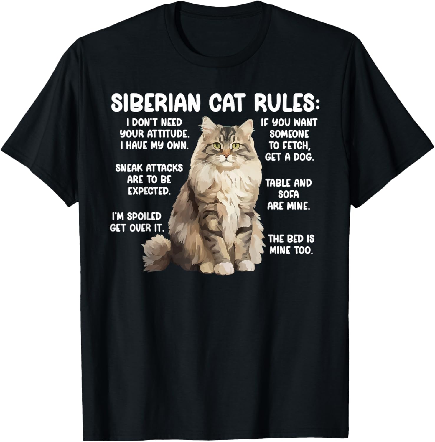 Siberian Cat Rules Siberian Cat Owner Siberian Cat Lover T-Shirt - T-Shirt | Black