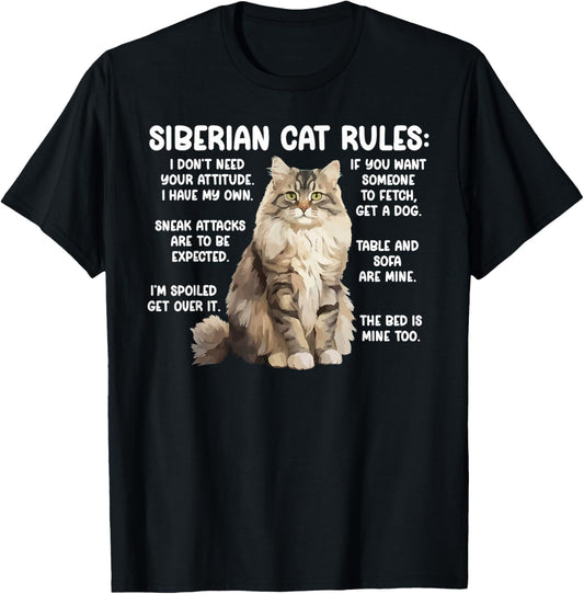 Siberian Cat Rules Siberian Cat Owner Siberian Cat Lover T-Shirt - T-Shirt | Black