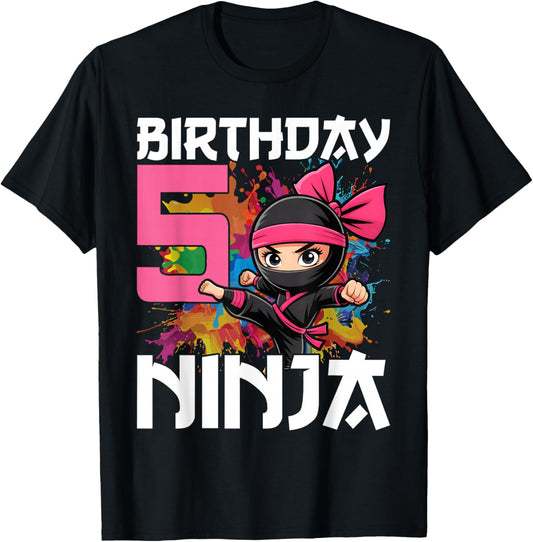 Birthday Ninja 5 Year Old Girl T-Shirt - T-Shirt | Black