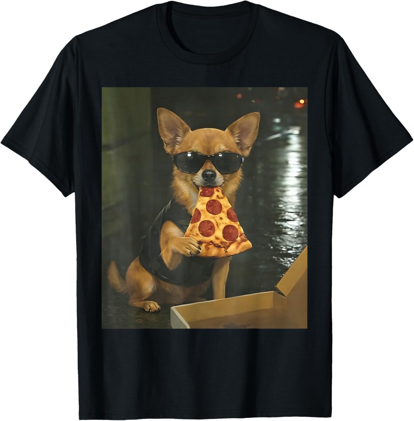 Dog Eating Pizza Funny Chihuahua Meme T-Shirt - T-Shirt | Black