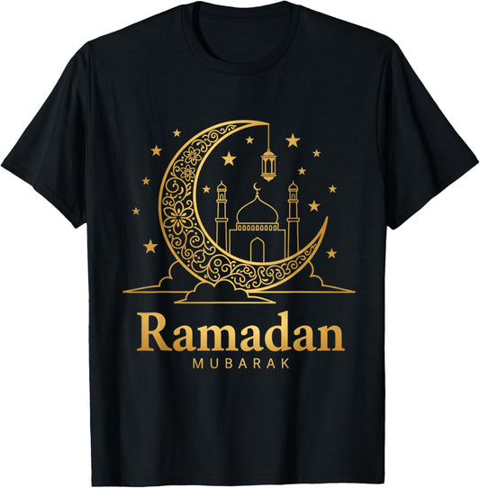 Ramadan Mubarak Kareem Happy Fasting Muslim Crescent Moon T-Shirt - T-Shirt | Black