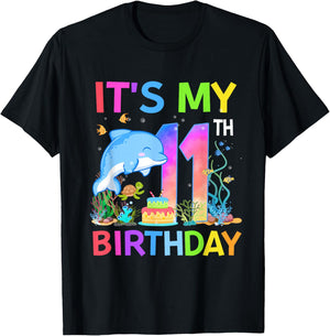 11 Year Old Boys Girls It's My 11th Birthday Dolphin Themed T-Shirt - T-Shirt | Black