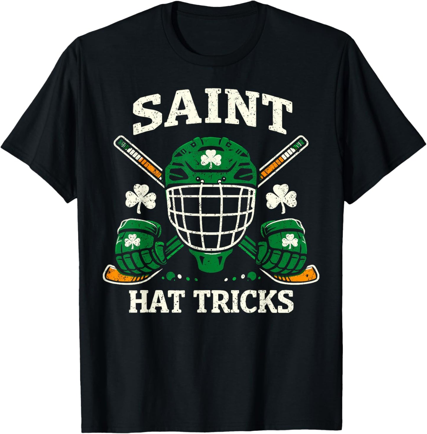 St.Patrick’s Day Ice Hockey Player Saint Hat Tricks Shamrock T-Shirt - T-Shirt | Black