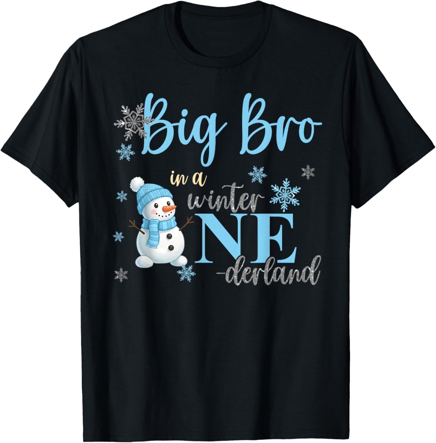 Big Bro in A Winter Onederland Bday Boy Girl Cute Snowman T-Shirt - T-Shirt | Black