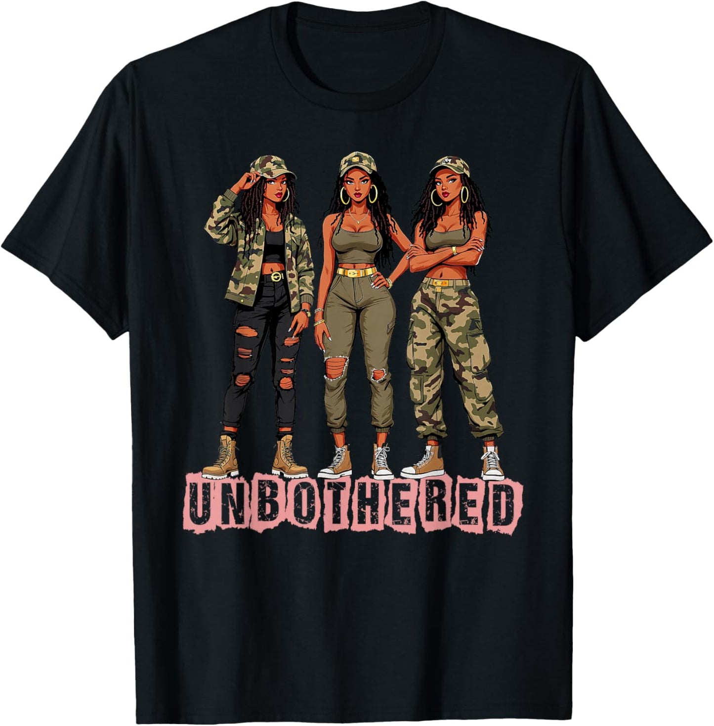 Melanin Unbothered Black Woman Locs Camo Black History Month T-Shirt - T-Shirt | Black