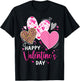 Happy Valentine's Day Leopard and Plaid Hearts Girls Women T-Shirt - T-Shirt | Black