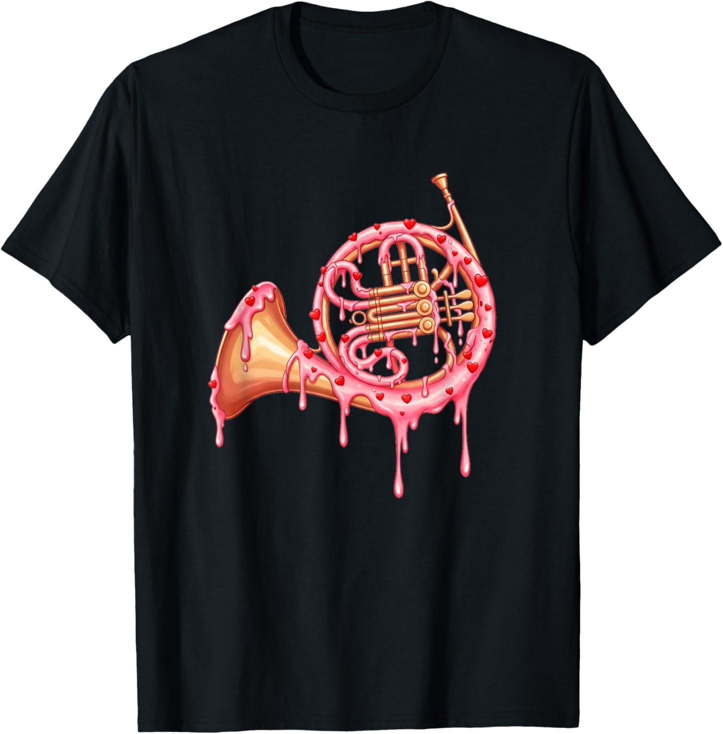 French Horn Valentines Day Ice Cream Drip Heart Girls Kids T-Shirt - T-Shirt | Black