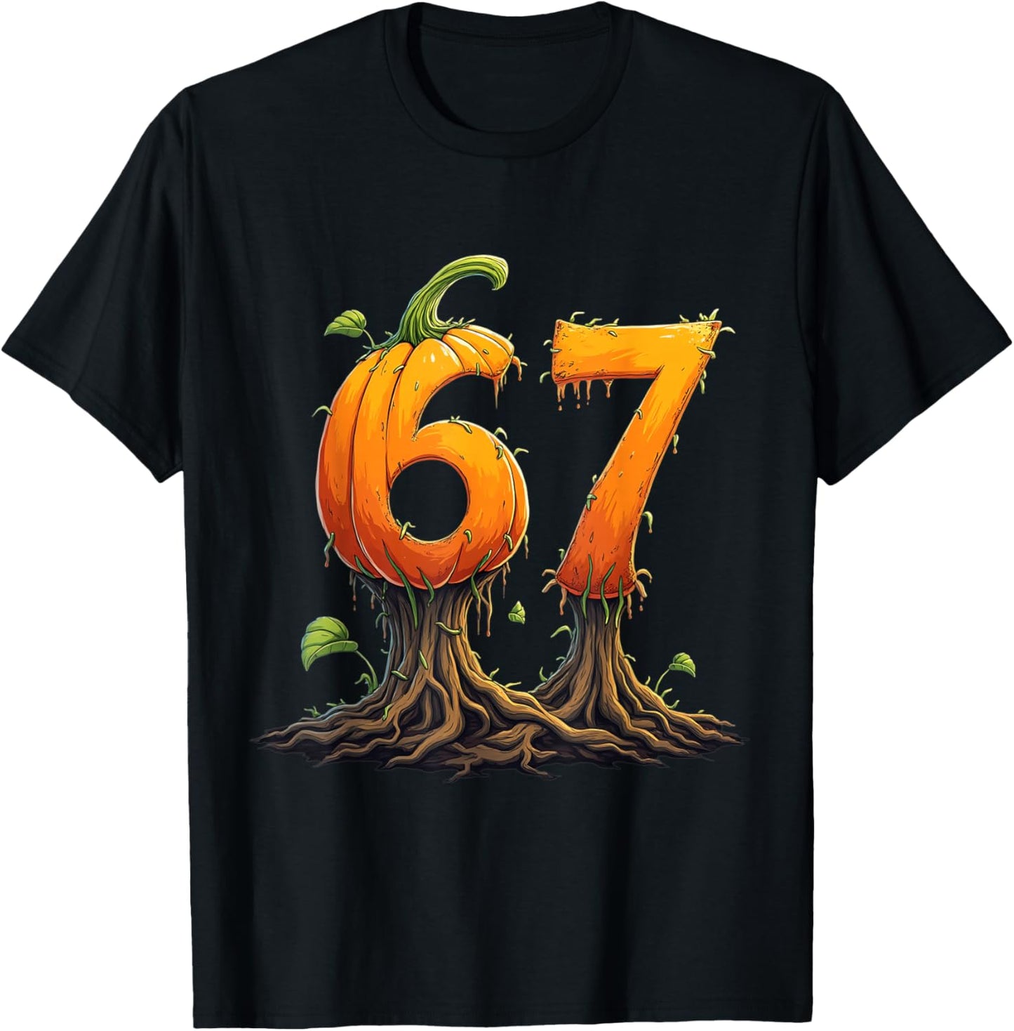 67 Halloween Brainrot Meme 6 7 Numbers Six Seven Pumpkin T-Shirt - T-Shirt | Black