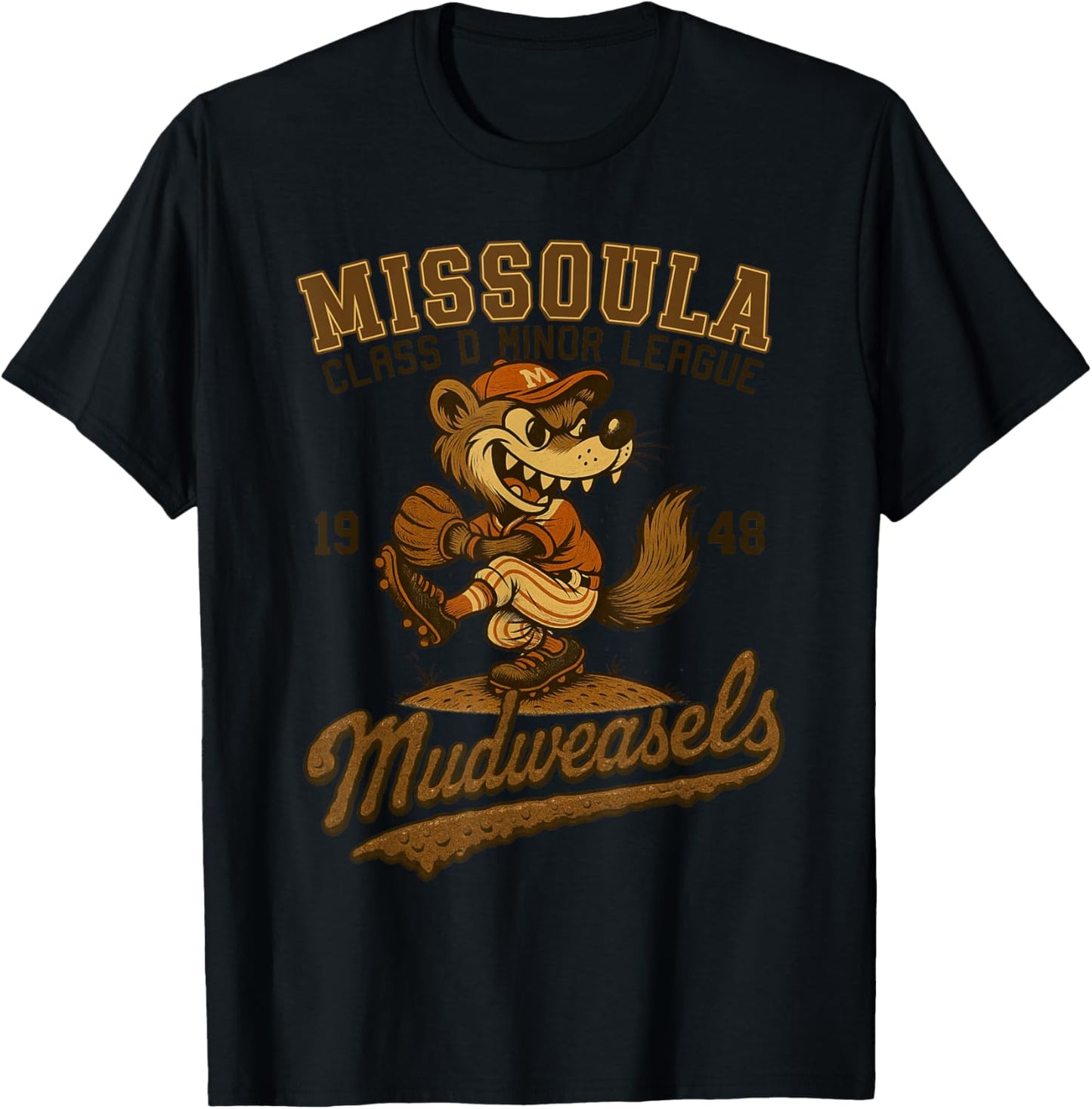Missoula Mudweasels Retro Minor League Baseball T-Shirt - T-Shirt | Black