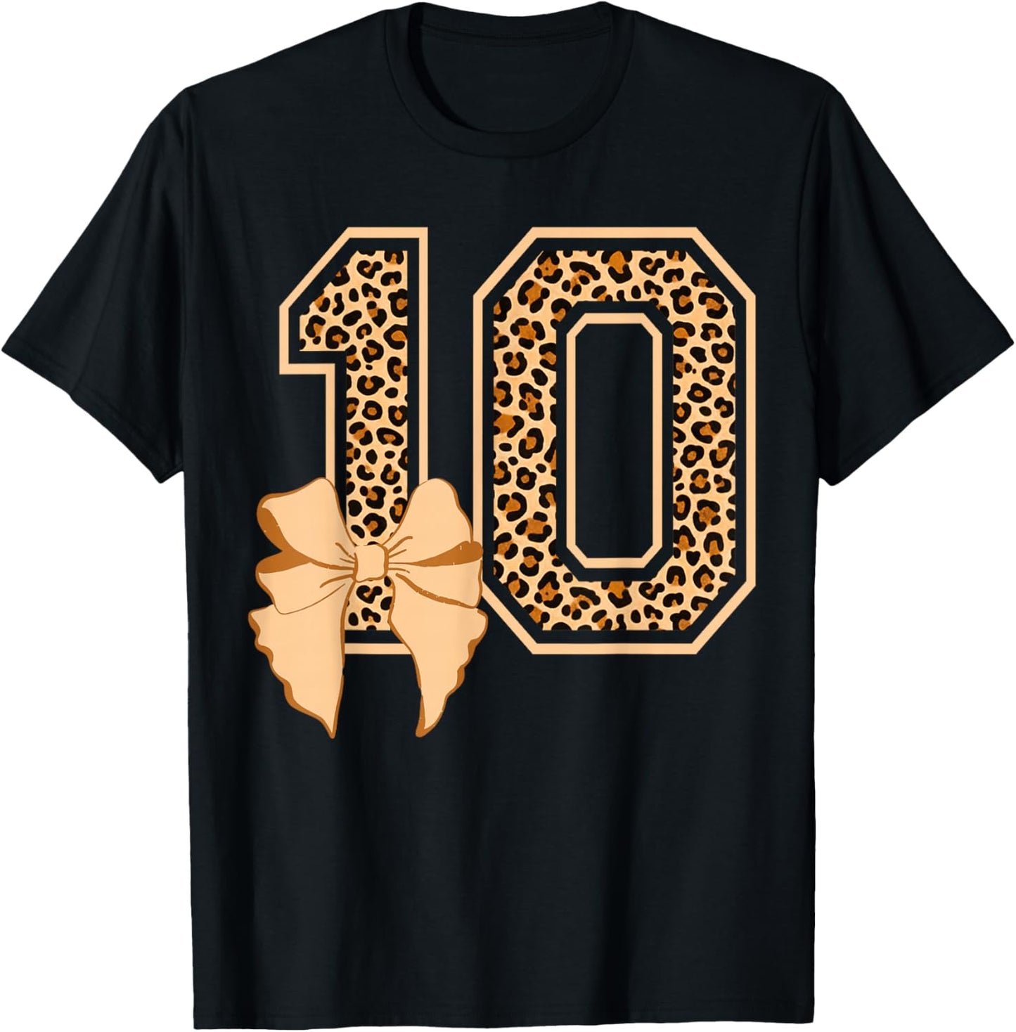 10th Birthday Girl Leopard Coquette Bow 10 Year Old T-Shirt - T-Shirt | Black