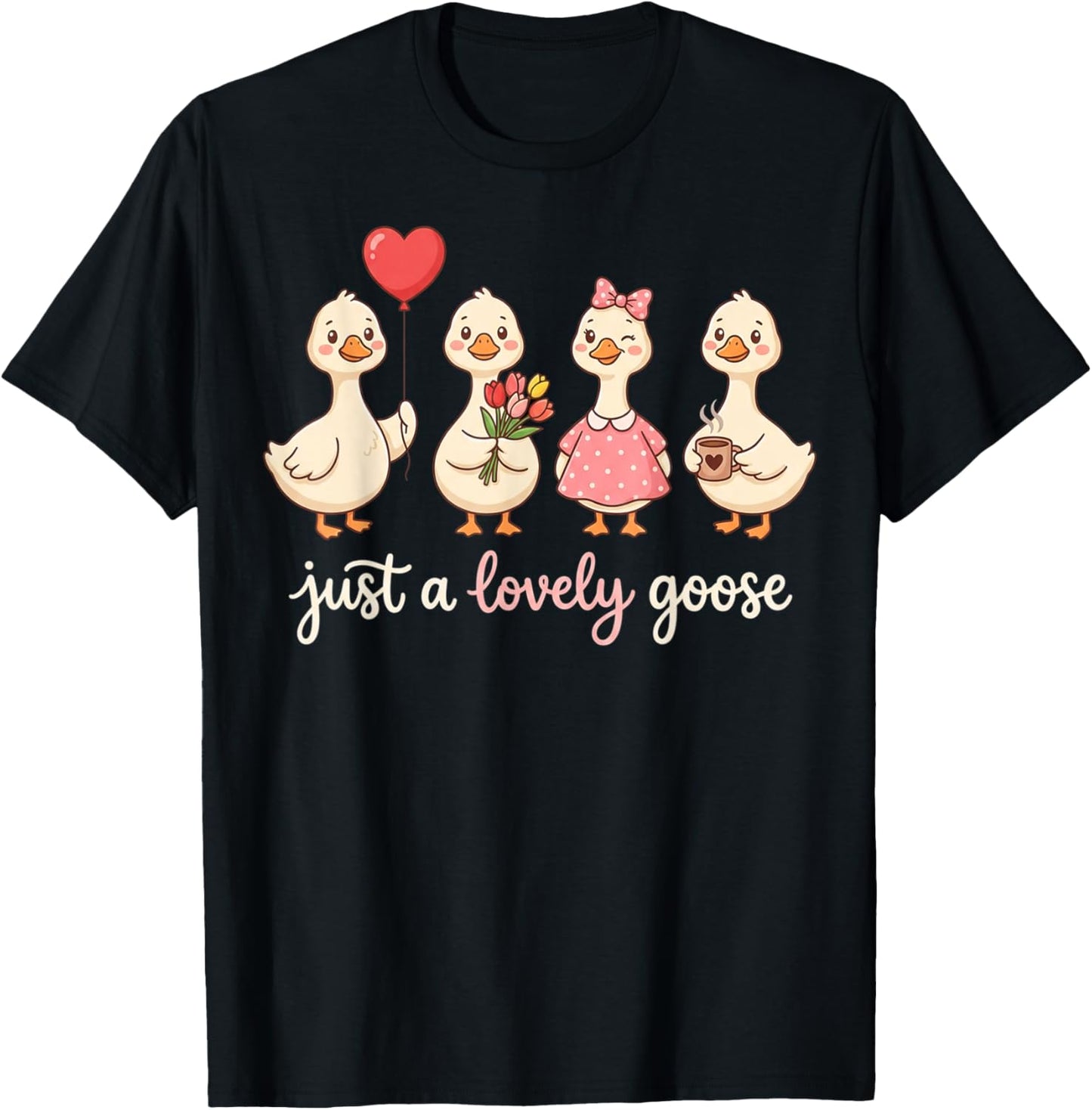 Just a Love Goose Valentine Girl Hearts Women Valentines T-Shirt - T-Shirt | Black