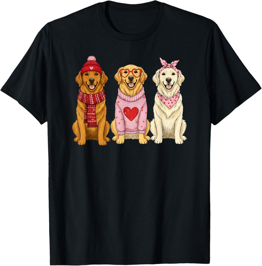 Cute Golden Retriever Valentine Dog T-Shirt - T-Shirt | Black