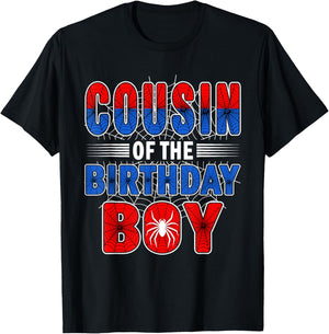 Cousin of The Birthday Boy Spider Web Birthday Party T-Shirt - T-Shirt | Black