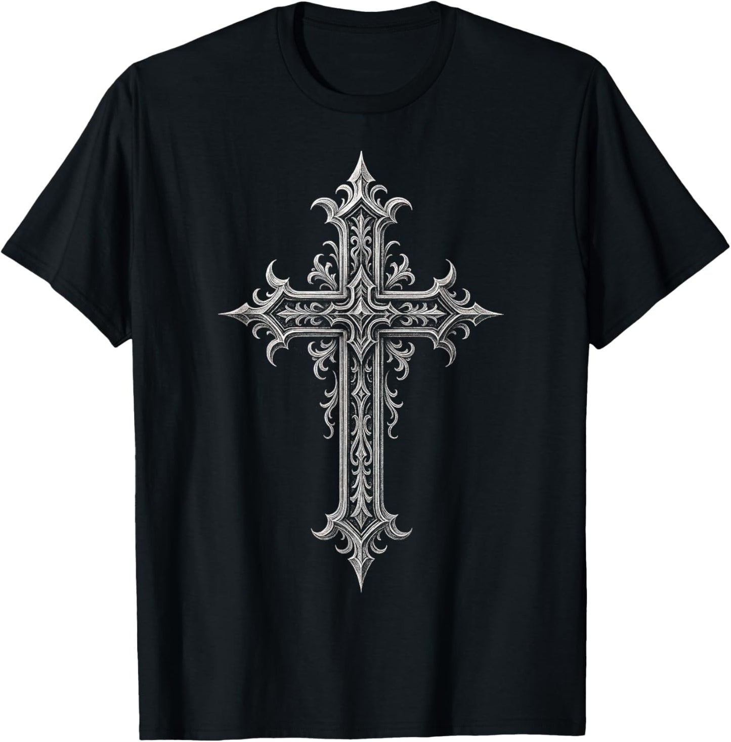 Cross Design - Gothic Grunge Aesthetic Y2K T-Shirt - T-Shirt | Black