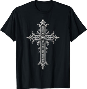 Cross Design - Gothic Grunge Aesthetic Y2K T-Shirt - T-Shirt | Black