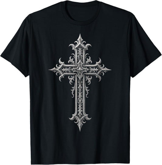 Cross Design - Gothic Grunge Aesthetic Y2K T-Shirt - T-Shirt | Black